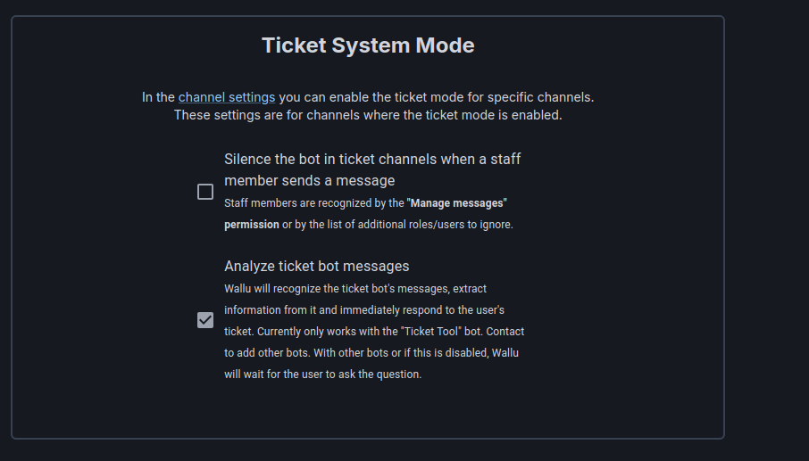 Other ticket settings