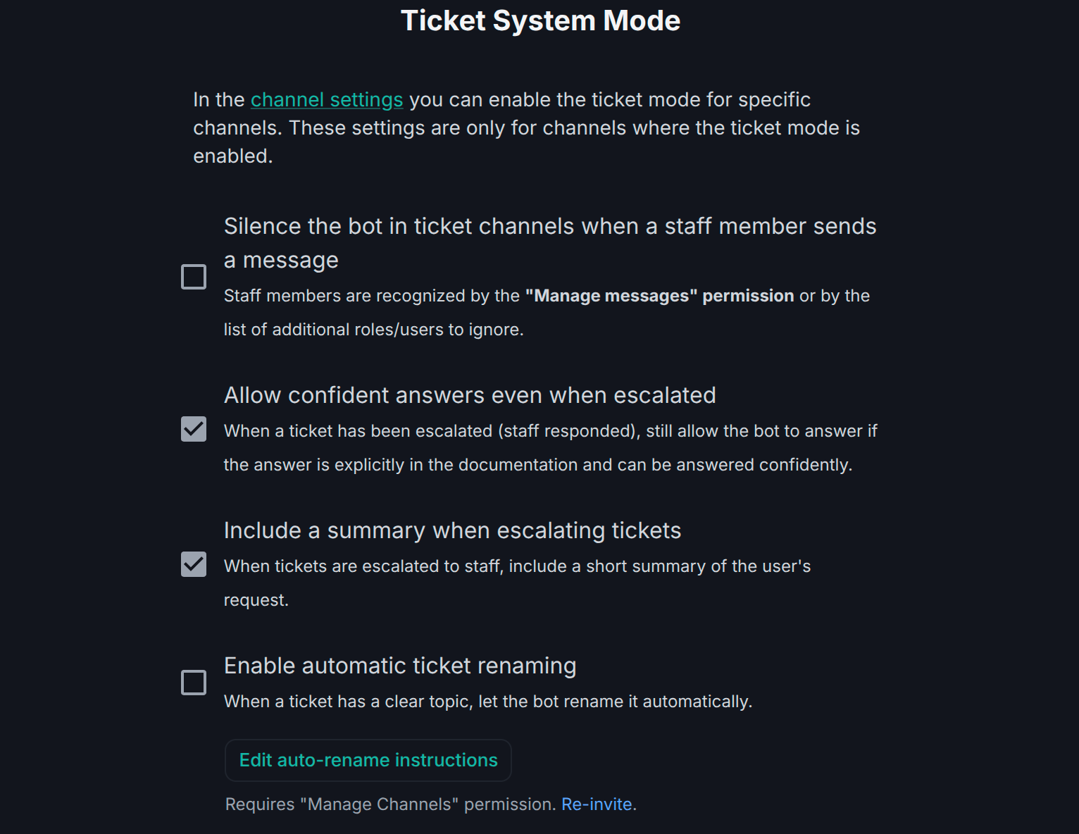 AI Ticket Renaming Settings